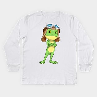 Frog as Pilot with Hat & Glasses Kids Long Sleeve T-Shirt